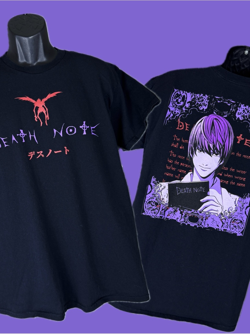 Death Note Anime T-Shirt Black Graphic Tee Ryuk Light Yagami Viz Media Size L